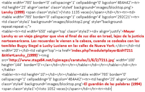 HTML de la página con los elementos resaltados