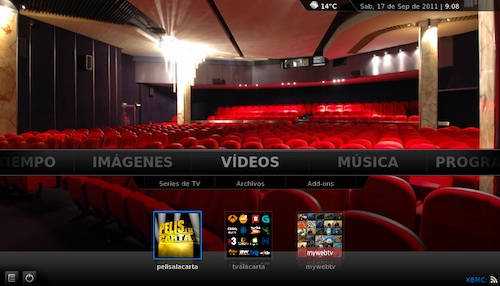 Menú principal en XBMC Eden