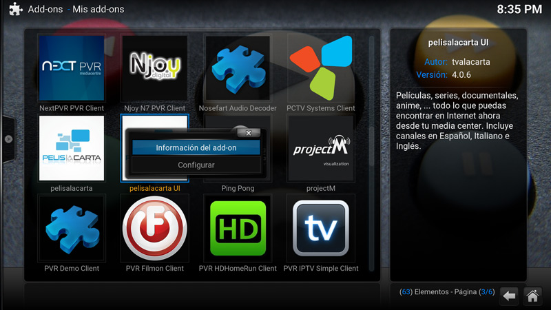 Como desinstalar un add-on en Kodi (paso 6)
